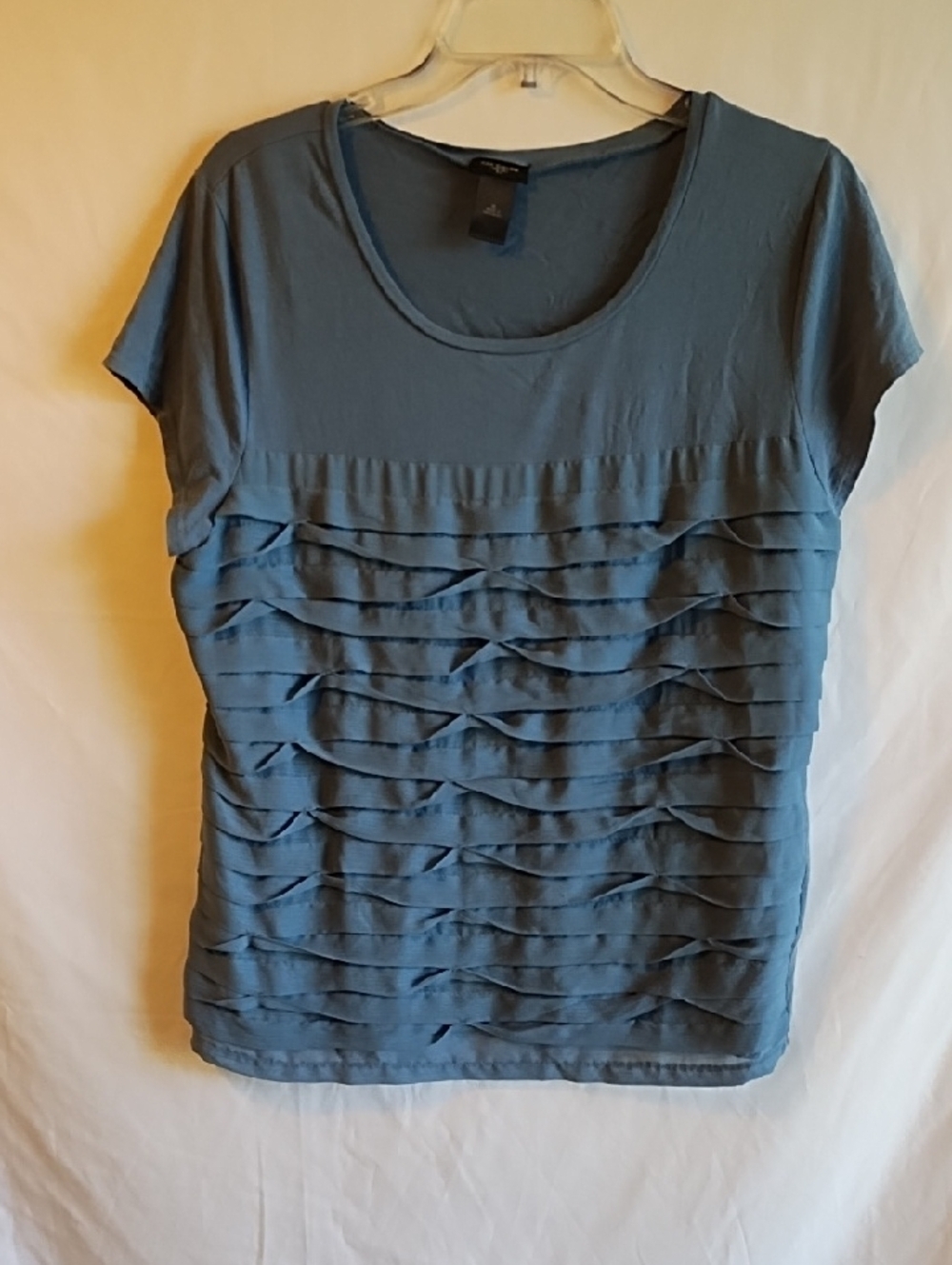 Ann Taylor Blue Ruffle Front Short Sleeve Top